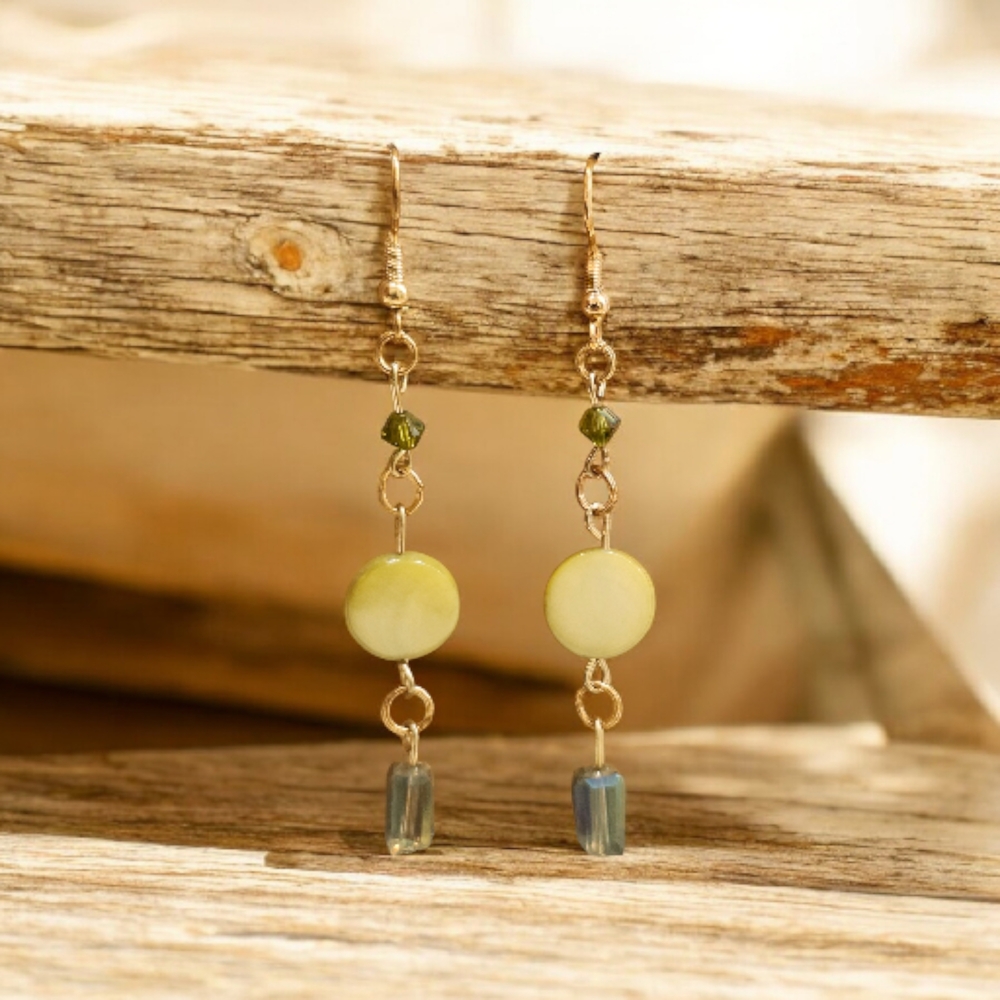Chic Gold and Green Dangle Earrings